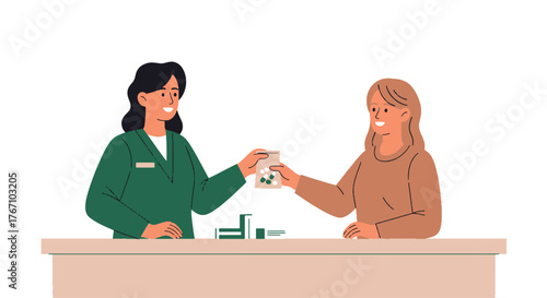 Pharmacist providing essential medication and professional advice to a customer, emphasizing accessible Healthcare services