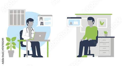 Modern Healthcare Consultation Doctor and Patient Engage in Online Telemedicine Appointment for Remote Medical Care