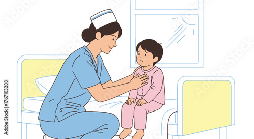 A compassionate nurse provides gentle care and dedicated support to a young patient in a hospital, illustrating essential pediatric healthcare