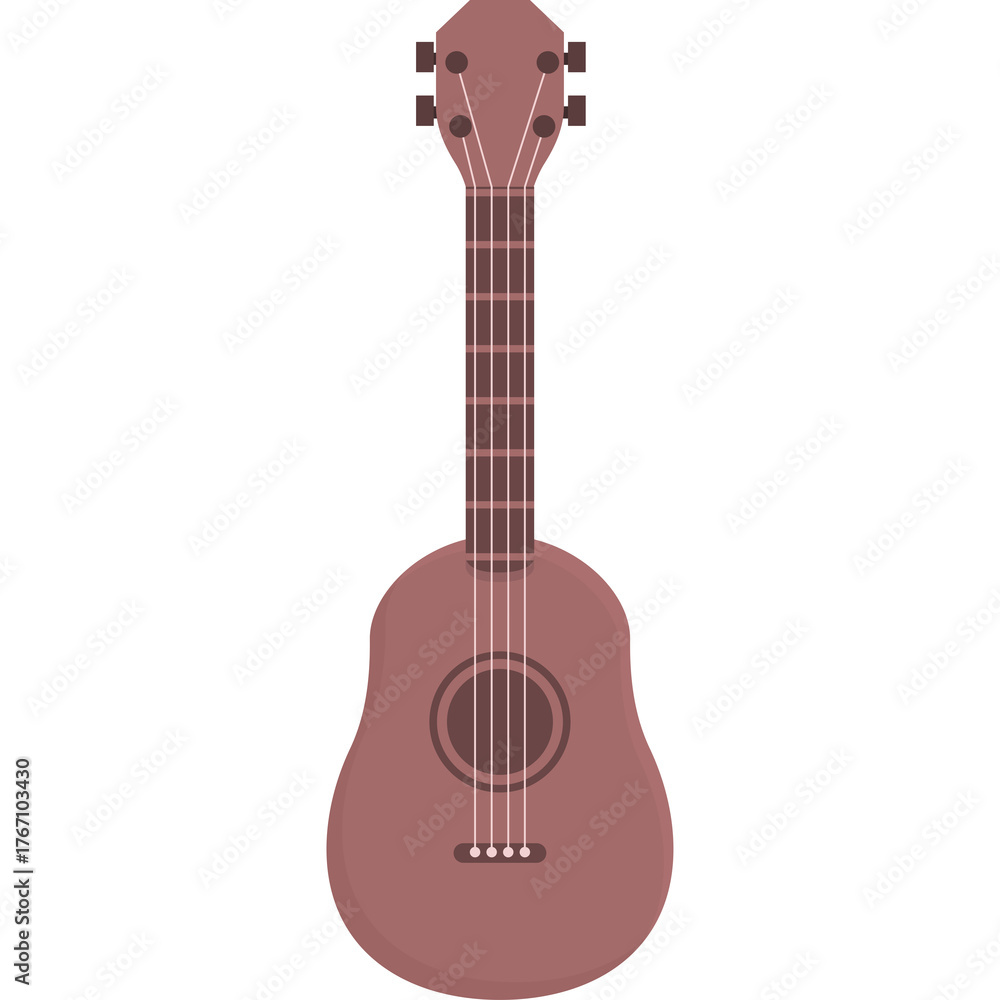Obraz premium Acoustic guitar illustration in a flat design style with a rose brown color palette and a transparent background highlighting its simple and clean aesthetic