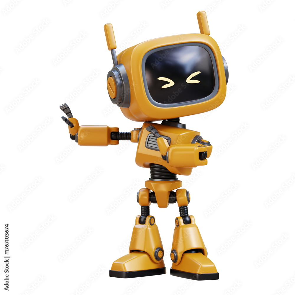 Fototapeta premium 3D Yellow Cute Robot Giving Refusal and Rejection Gesture