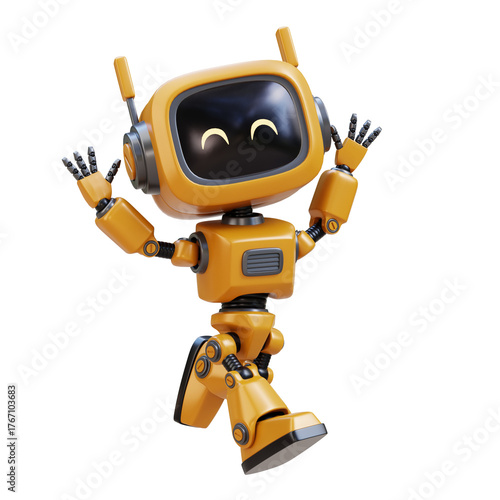 3D Yellow Cute Robot Dancing and Waving arms
