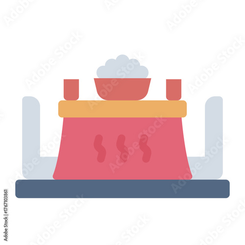 warm kotatsu table flat icon for heated seating area