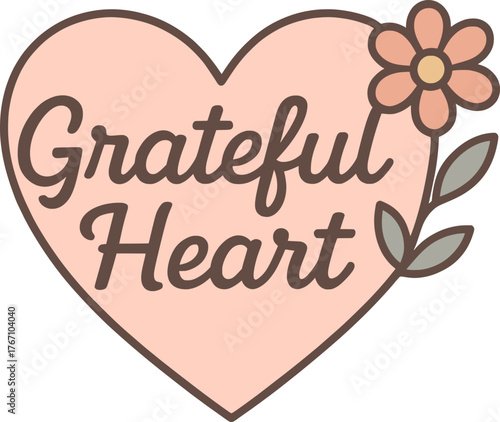 Soft pastel vector with heart icon and floral accent in minimalist gratitude theme