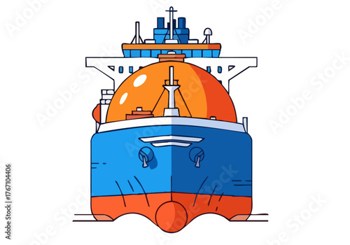 A stylized illustration of an LNG carrier, ?Smart LNG Flow?, showcases modern maritime transport. Clean lines and vibrant colors create a visually appealing graphic suitable for commercial use.