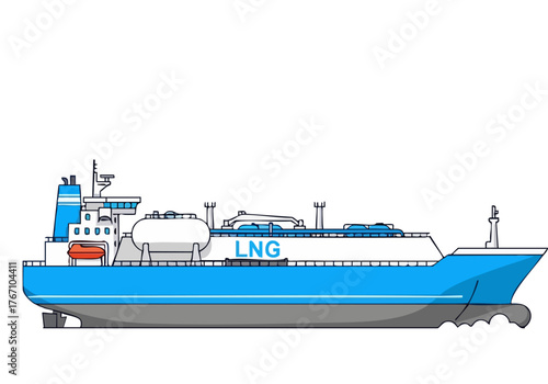 A stylized illustration of an LNG carrier, "Tech Sea Open", showcases modern maritime transport. Clean lines and a vibrant blue color create a visually appealing and commercially viable graphic.