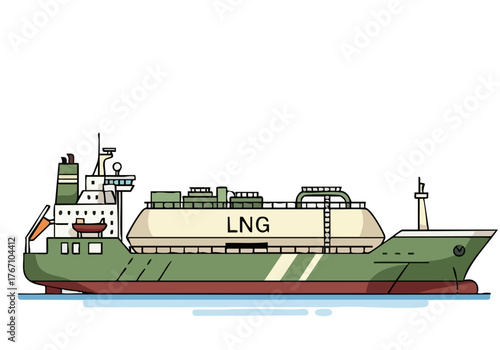 stylized n LNG ship labeled 'Sustainable Ship Tech' showcases modern maritime technology Clean lines and a green-white color scheme create a professional and visually appealing design