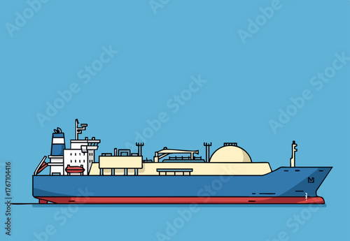 A stylized illustration of an LNG ship against a blue background. Clean lines and modern design create a visually appealing graphic suitable for commercial use.