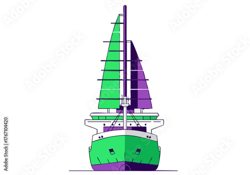 A stylized sailboat illustration, 'Smart Sea Hub,' featuring a modern design with green and purple sails. Clean lines and a minimalist aesthetic create a visually appealing graphic.