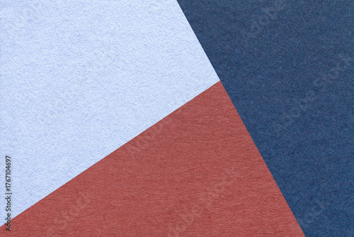 Geometric navy blue, sky and red texture paper background for presentation, banner or card design template