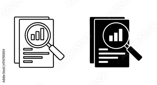 A business audit and financial overview black line icons