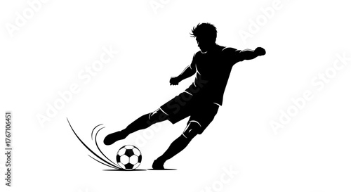 Vector of a player kicking ball in motion, dynamic silhouette