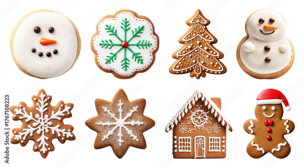 Fototapeta premium PNG Festive gingerbread cookies display, element set on transparent background