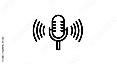 Microphone Sound Waves Icon - Audio Recording Podcast Voice Vector