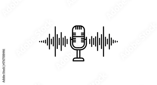 Microphone Sound Waves Icon - Audio Recording Podcast Voice Vector