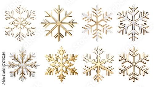 PNG Elegant golden snowflake designs, element set on transparent background
