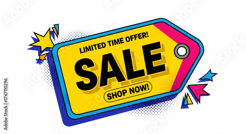 A dynamic pop art sale tag for marketing and advertising campaigns, a business vector illustration