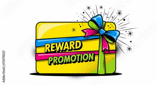 A reward promotion gift card for business and marketing advertising in a pop art vector illustration style