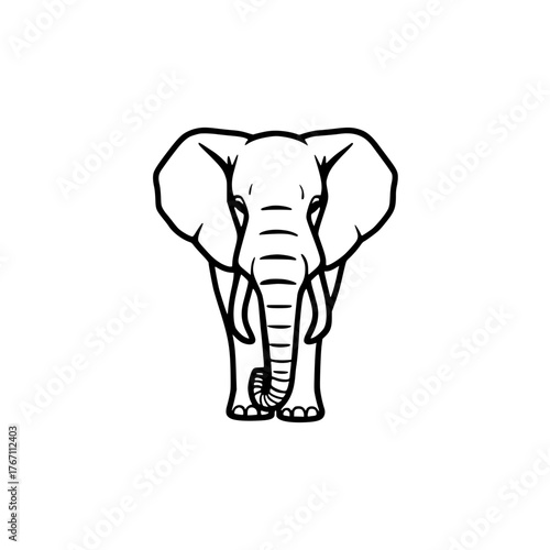Majestic elephant front view, bold outline, perfect for safari themes