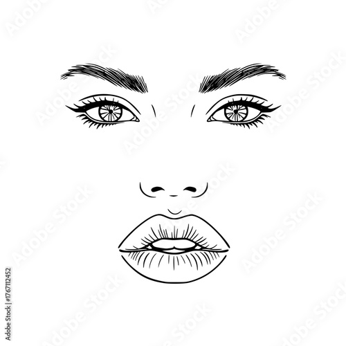 Elegant minimalist face art with striking eyes and full lips, perfect for beauty branding