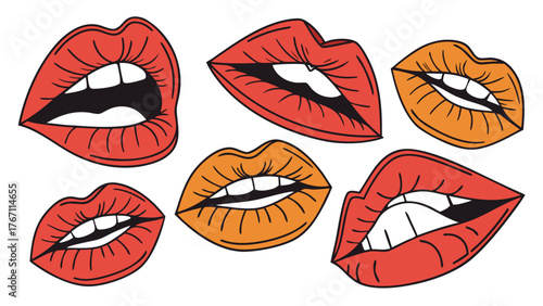 Illustration of various red and orange lips