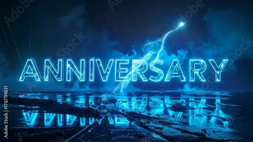 Anniversary Celebration: Neon Text with Lightning Effect