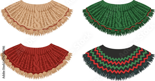 Knitted collar design, winter wool fashion accessory, handmade crochet pattern, colorful fabric texture illustration for apparel, cozy seasonal clothing concept