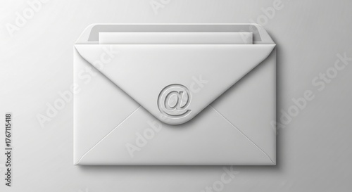 Minimalist White Mail Envelope with Embossed At Symbol - Email Communication Concept on Bright Background