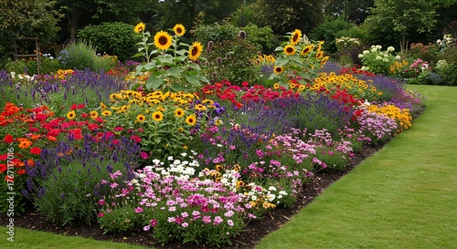 Beautifully landscaped garden with a vibrant mixed flower border.