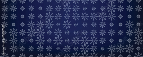 Sparse snowfall Christmas background. Subtle flying snow flakes and stars on dark blue night background. Beauteous winter silver snowflake overlay template. Symmetrical vector illustration.