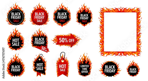 Dynamic Collection of Burning Sale Labels and Frames for Limited Time Discounts and Marketing Promotions and Seasonal Shopping Events