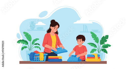 Adobe illustrator artwork vector illustration. Mother and daughter baking cookies together in the kitchen, a heartwarming scene of family fun and culinary learning