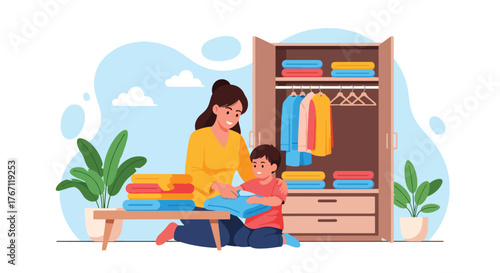 Adobe illustrator artwork vector illustration. Mother and daughter baking cookies together in the kitchen, a heartwarming scene of family fun and culinary learning