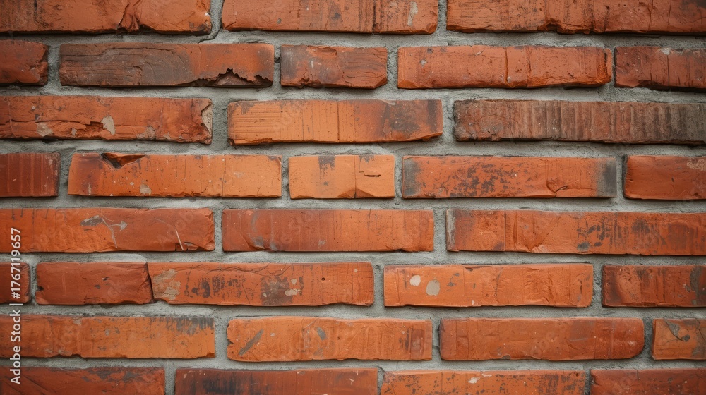 Fototapeta premium Close-up of rustic red brick wall with weathered texture