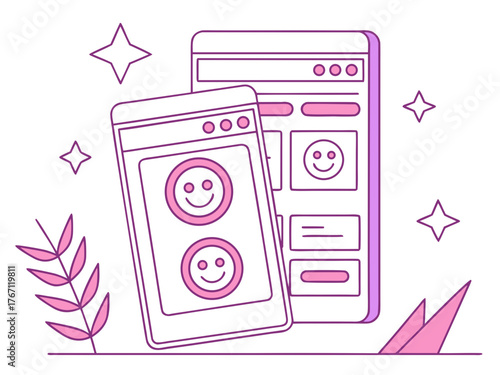 Mental health companion app interface with glowing holographic elements and positive emotions vector illustration vector