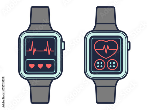 Vector smartwatch heart rate monitor health data dashboard illustration vector