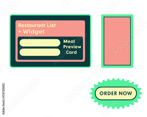 Futuristic food ordering dashboard ui restaurant meal preview card and order button vector
