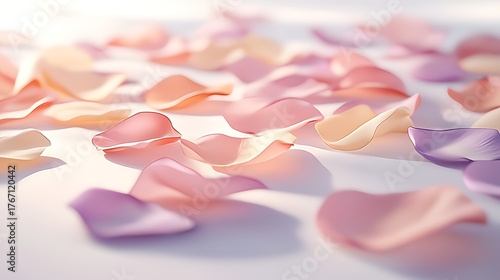 Soft pastel rose petals scattered on bright white background. Romantic, delicate, and dreamy. Perfect for weddings, beauty, spa, or feminine branding concepts.


