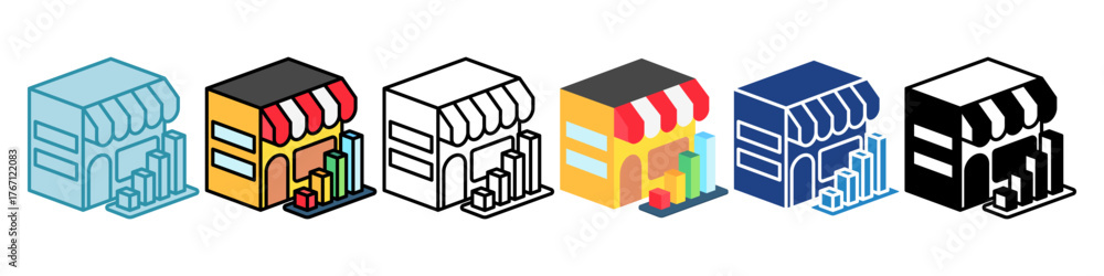 Fototapeta premium Market Mini Illustration Multi Style Isometric Icon. Use For Modern Concept, Print, Ui, Ux Kit, Web And App Development. Vector Related To Market, Business, Finace