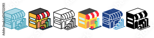 Market Mini Illustration Multi Style Isometric Icon. Use For Modern Concept, Print, Ui, Ux Kit, Web And App Development. Vector Related To Market, Business, Finace