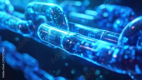 Digital Blockchain Technology: Interconnected Blue Chain Links