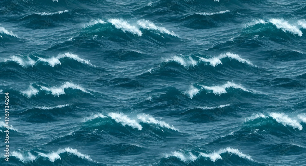 Fototapeta premium Seamless Pattern of Crashing Ocean Waves in Deep Blue Water