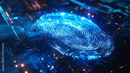 Digital Fingerprint Scanning on Circuit Board, Security Concept.