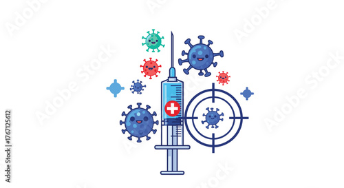 Get protected with vaccination and say goodbye to viruses, a modern illustration for a health campaign against diseases and infections