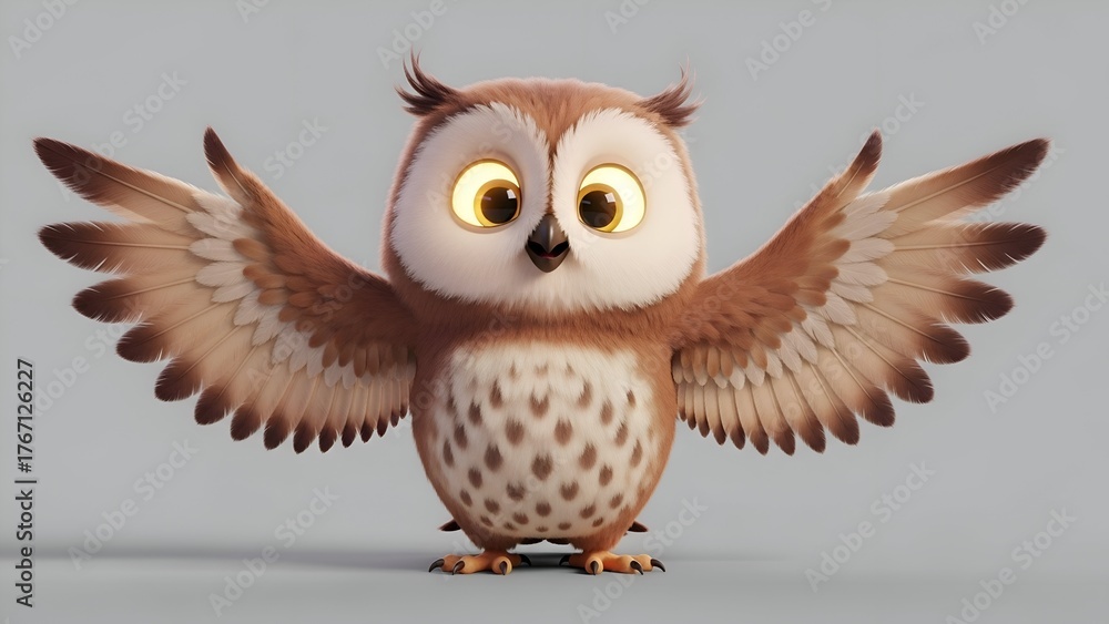 Obraz premium Cartoon owl spreading wings against a neutral background