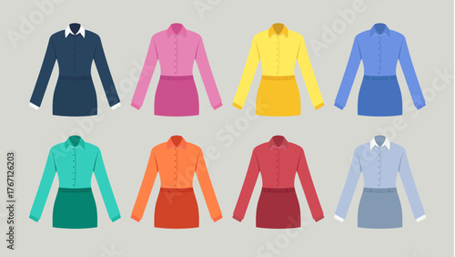 Set Template Women's Shirt and Skirt Uniform in Various Colors