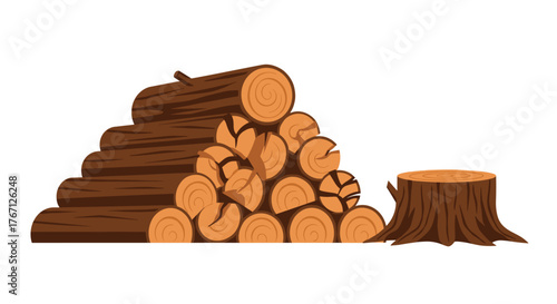 Stacked firewood logs and tree stump ready for winter warmth and rustic outdoor projects