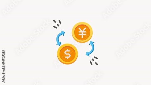 Animated currency exchange concept depicted with american dollar and japanese yen ideal for finance blogs, travel websites, educational materials, currency exchang
