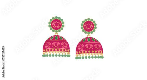 Vibrant jhumka earrings with lotus motif, a touch of Indian elegance and festive charm perfect for celebrations
