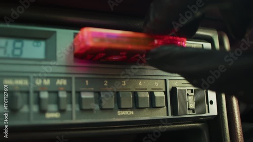 Driving a classic retro car through the 80s with vintage music experience